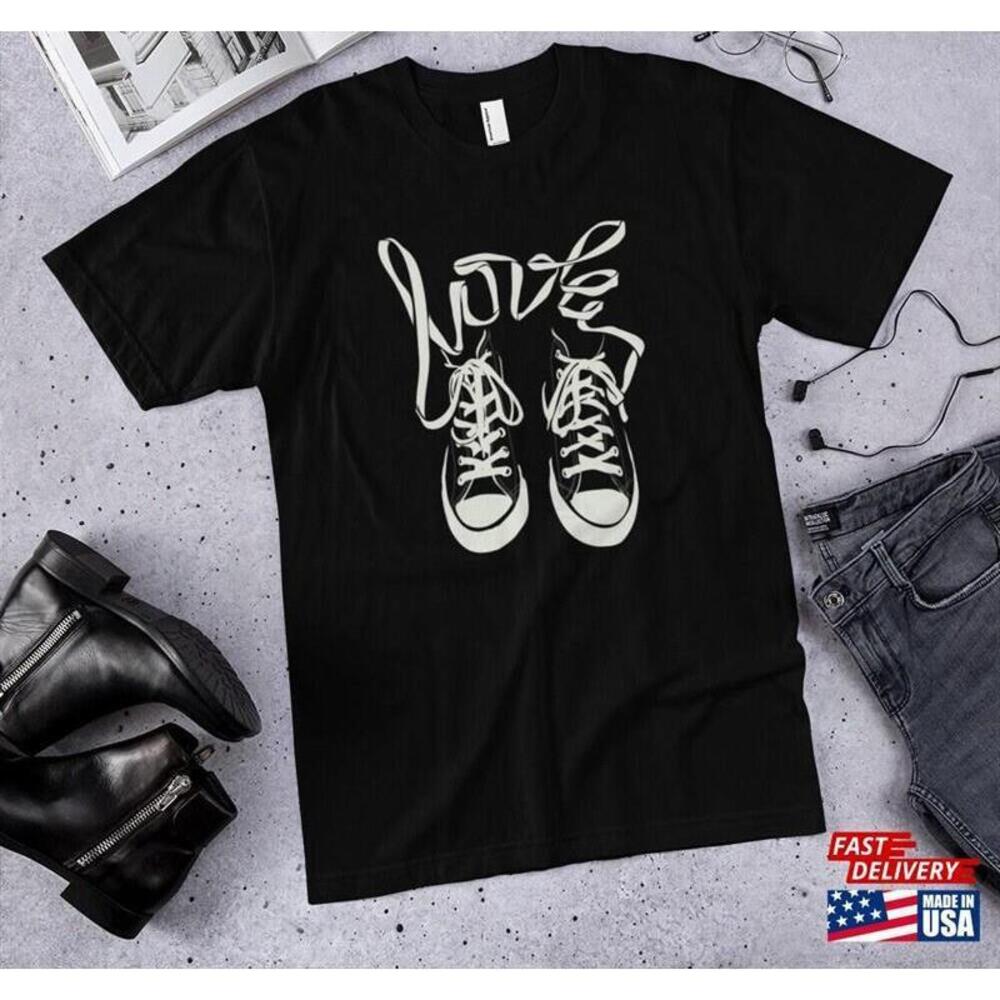 Retro Converse Style Hi Tops Design With Laces Spelling Love Tennis Tshirt
